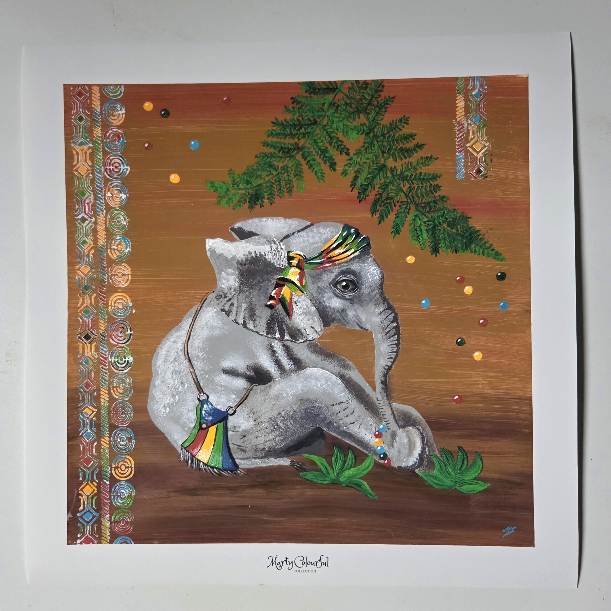 ..Elefantenbild "Hippie Elefant"Kunstdruck 40x40cm Marty Colourful Collection