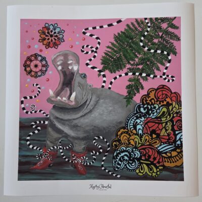 Nilpferdbild "Who is the boss?" 40x40cm Kunstdruck Marty Colourful