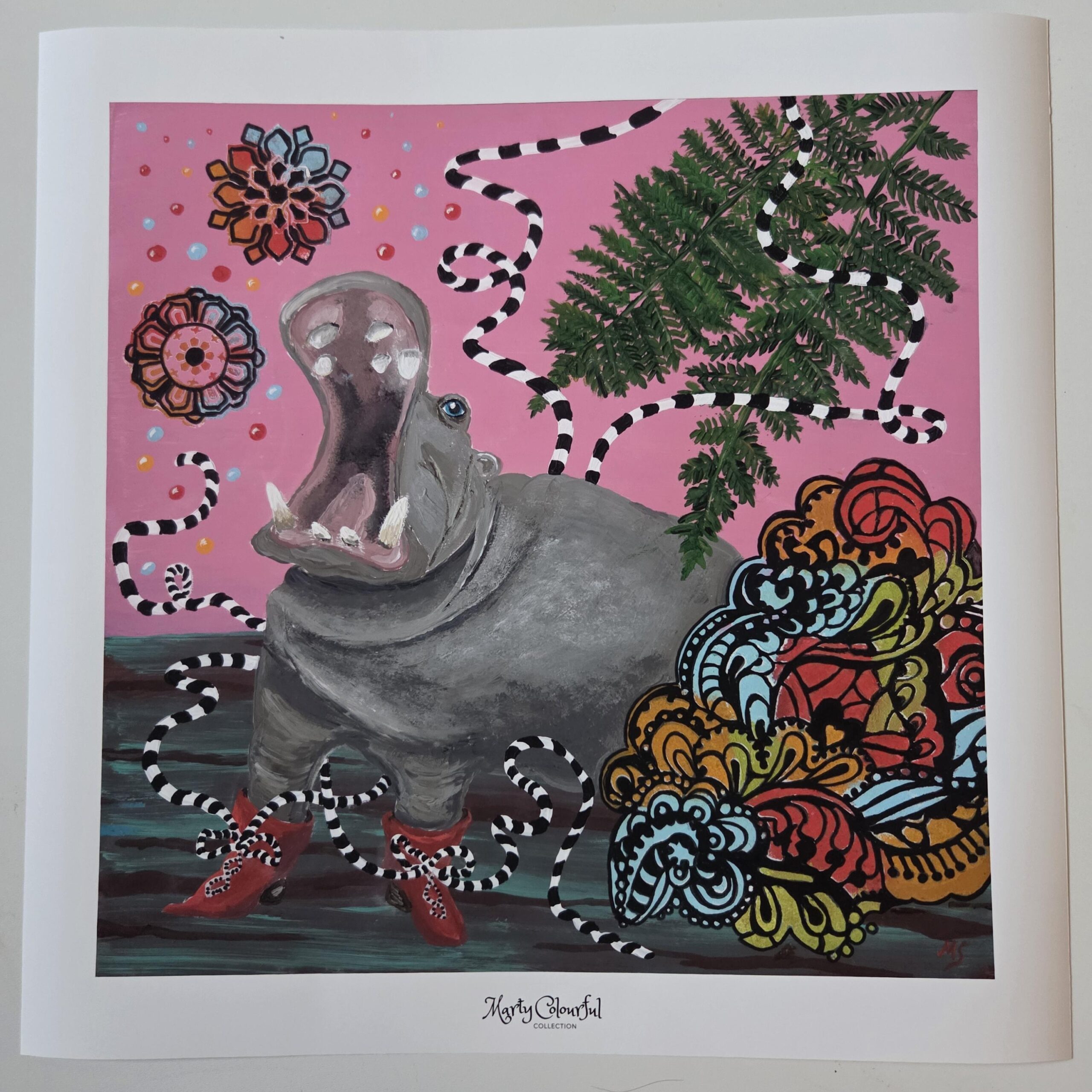 Nilpferdbild "Who is the boss?" 40x40cm Kunstdruck Marty Colourful