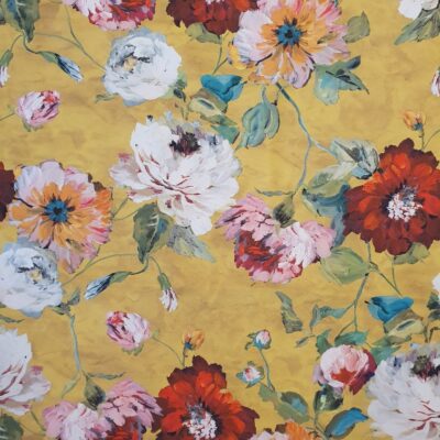 .. Blumenmalerei Vorhangstoff gelb 160cm breit